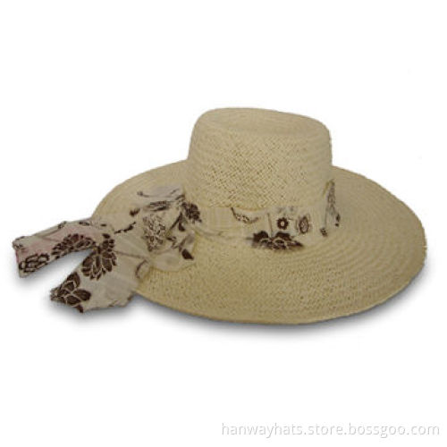 Women's Paper Straw Floppy Hat with Floral Print Band, Various Sizes are Available